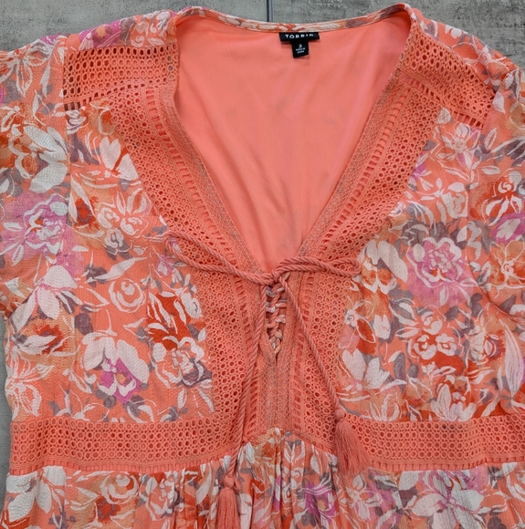 Torrid Women's Orange Floral Short Sleeve Maxi Dress Size 3x - Picture 3 of 12